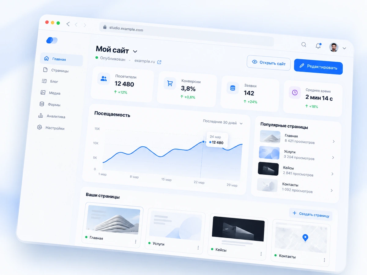 Современный интерфейс сайта и веб-платформы с аналитикой